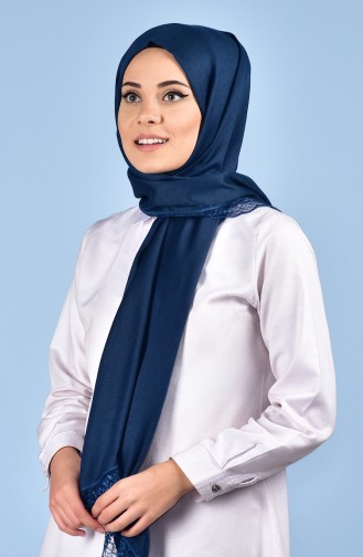 Châle Pashmina a Dentelle-21 Bleu Marine Clair 21