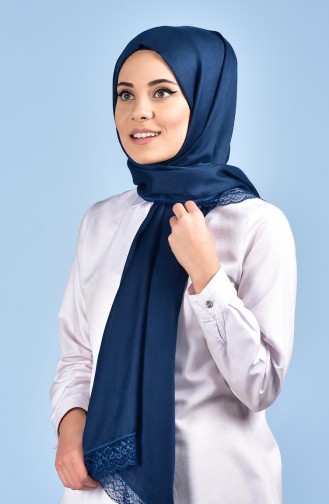 Châle Pashmina a Dentelle-21 Bleu Marine Clair 21