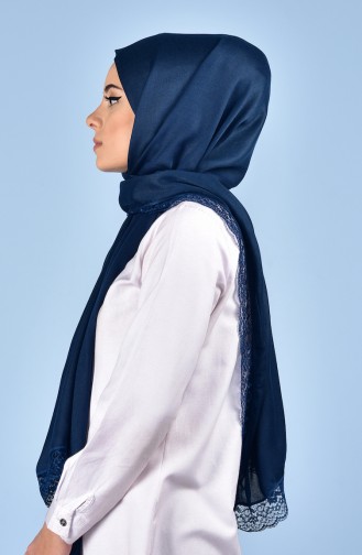 Châle Pashmina a Dentelle-21 Bleu Marine Clair 21