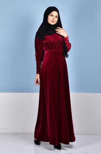 Claret Red Hijab Dress 1463-03