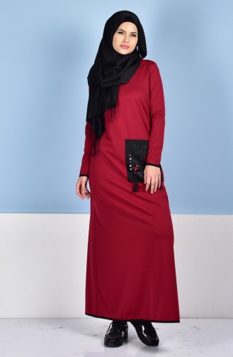 Claret Red Hijab Dress 3209-01