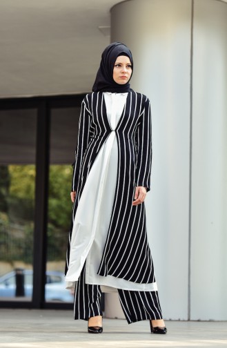 Striped Long Jacket 1008-01 Black 1008-01