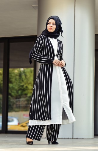 Striped Long Jacket 1008-01 Black 1008-01