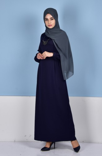 Navy Blue Hijab Dress 7147-02
