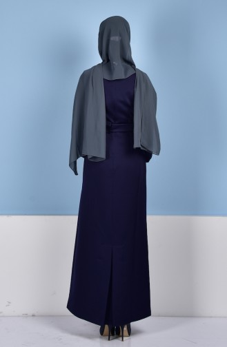 Navy Blue Hijab Dress 7147-02