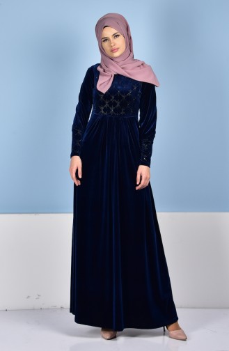 Navy Blue Hijab Dress 1463-02