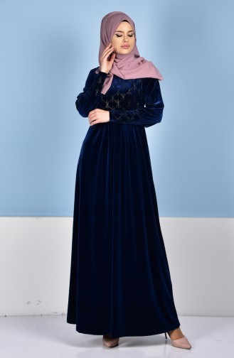 Navy Blue Hijab Dress 1463-02