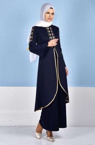 Robe Caftan Bordée 5000-01 Bleu Marine 5000-01