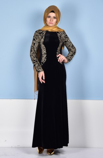 Black Hijab Evening Dress 52633-03
