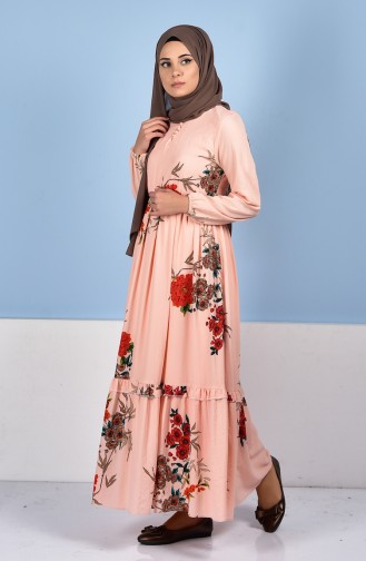 Robe a Motifs Fleurs 0716-03 Rose 0716-03