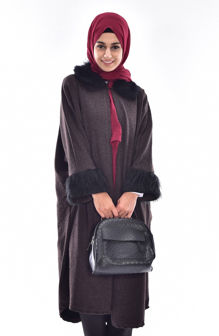 Kürk Yakalı Panço 4003-03 Kahverengi