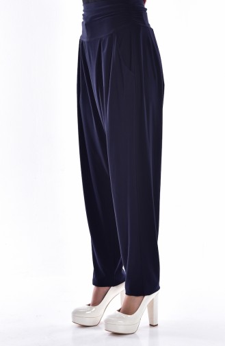 High Waist Pleated Trousers 1014-02 Navy Blue 1014-02