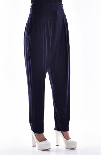 High Waist Pleated Trousers 1014-02 Navy Blue 1014-02