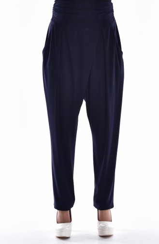 High Waist Pleated Trousers 1014-02 Navy Blue 1014-02