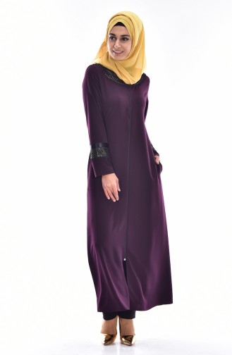 Abaya Fermeture a Glissiere 99106-02 Pourpre 99106-02