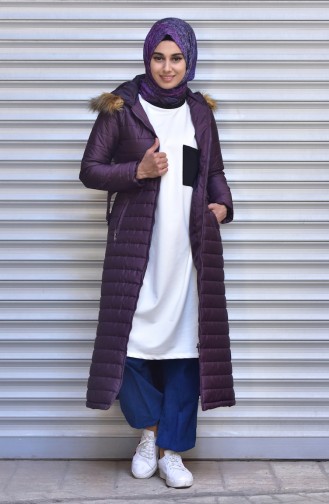 Belt Zippered Coats 1908-03 Purple 1908-03