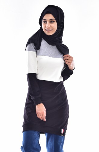 Sweat long 0005-01 Noir Ecru 0005-01