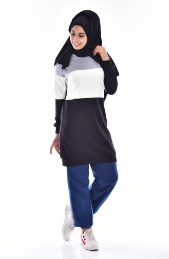 Sweat long 0005-01 Noir Ecru 0005-01