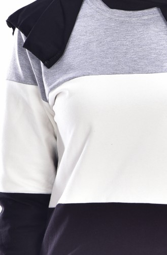 Sweat long 0005-01 Noir Ecru 0005-01