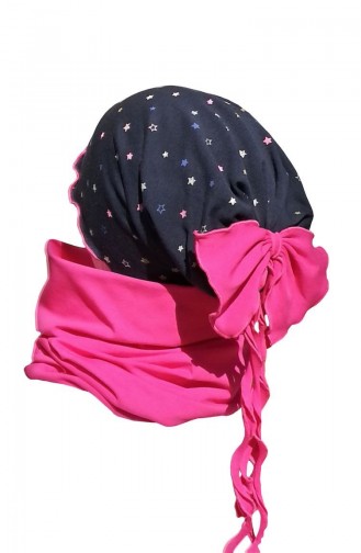 Ensemble Bonnet Echarpe NSB25 Bleu Marine Fushia 25