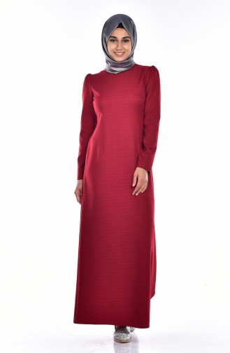 Claret Red Hijab Dress 7143-02