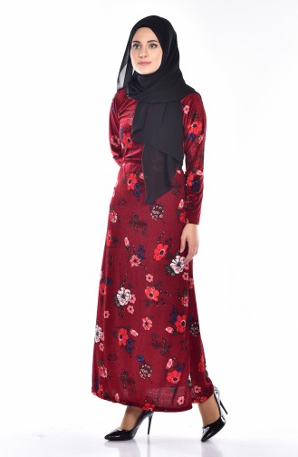 Weinrot Hijab Kleider 0456-03