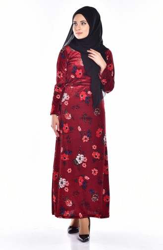 Weinrot Hijab Kleider 0456-03