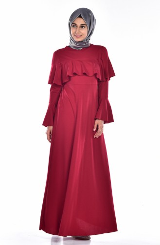 Claret Red Hijab Dress 4002-01