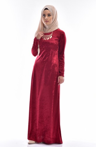 Claret Red Hijab Dress 3207-03