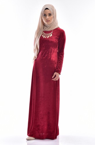 Claret Red Hijab Dress 3207-03