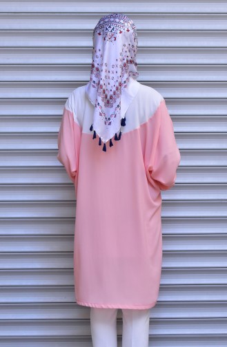 Garnished Tie Collar Tunic 1003-02 Light Beige Salmon 1003-02