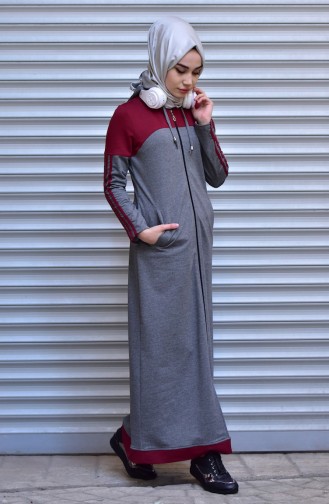Abaya Sport a Fermeture 1487-01 Gris Bordeaux 1487-01