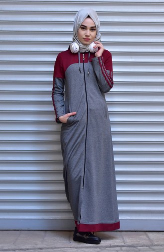 Abaya Sport a Fermeture 1487-01 Gris Bordeaux 1487-01