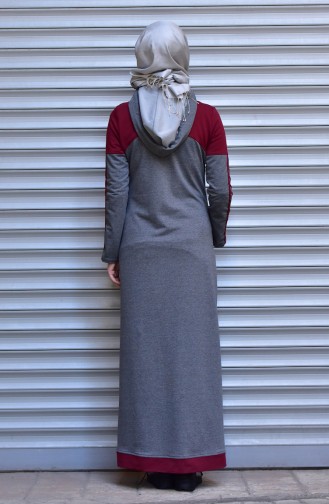 Abaya Sport a Fermeture 1487-01 Gris Bordeaux 1487-01