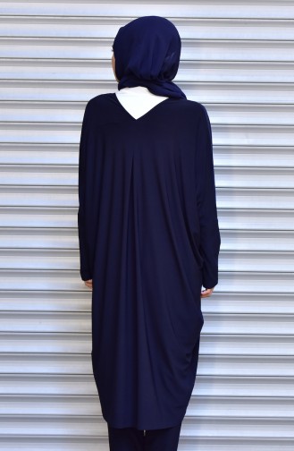 Buttoned Long Jacket 1005-03 Navy Blue 1005-03