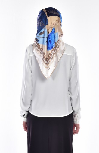 Blouse Détail Volante 1007-01 Ecru Bleu Marine 1007-01