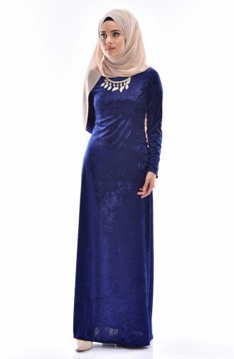 Navy Blue Hijab Dress 3207-02