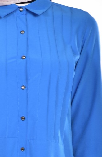Gömlek Yaka Düğmeli Tunik 0131-03 Mavi