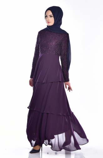 Purple Hijab Evening Dress 1025-03