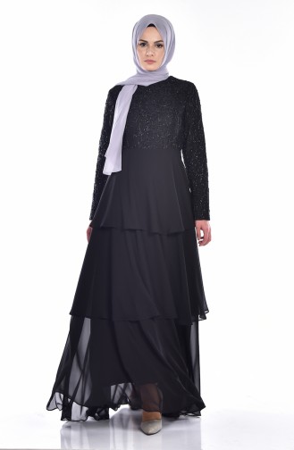 Schwarz Hijab-Abendkleider 1025-01