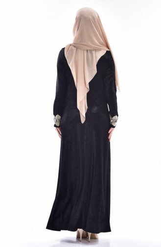 Dantelli Kadife Elbise 3205-01 Siyah