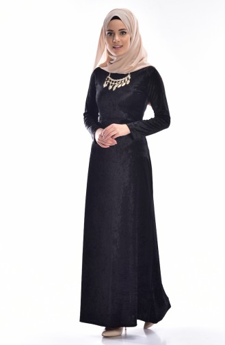 Kadife Elbise 3207-04 Siyah