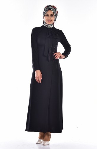 Kravat Yaka Elbise 4417-03 Siyah