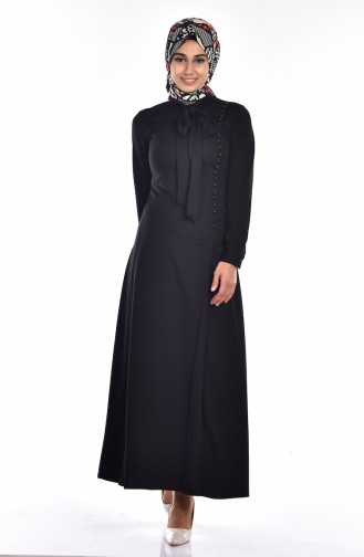 Kleid mit Krawattenkragen 4417-03 Schwarz 4417-03