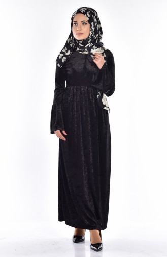 Robe Velours Manches Volantes 6124-01 Noir 6124-01