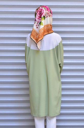 Garnished Tie Collar Tunic 1003-03 Light Beige Green 1003-03