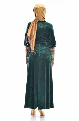Taş Detaylı Kadife Elbise 3206-03 Yeşil