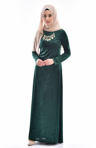 Kadife Elbise 3207-06 Yeşil
