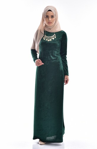Kadife Elbise 3207-06 Yeşil