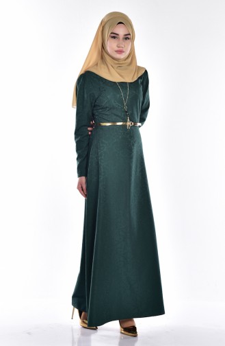 Sefamerve Kemerli Elbise 3951-06 Zümrüt Yeşil
